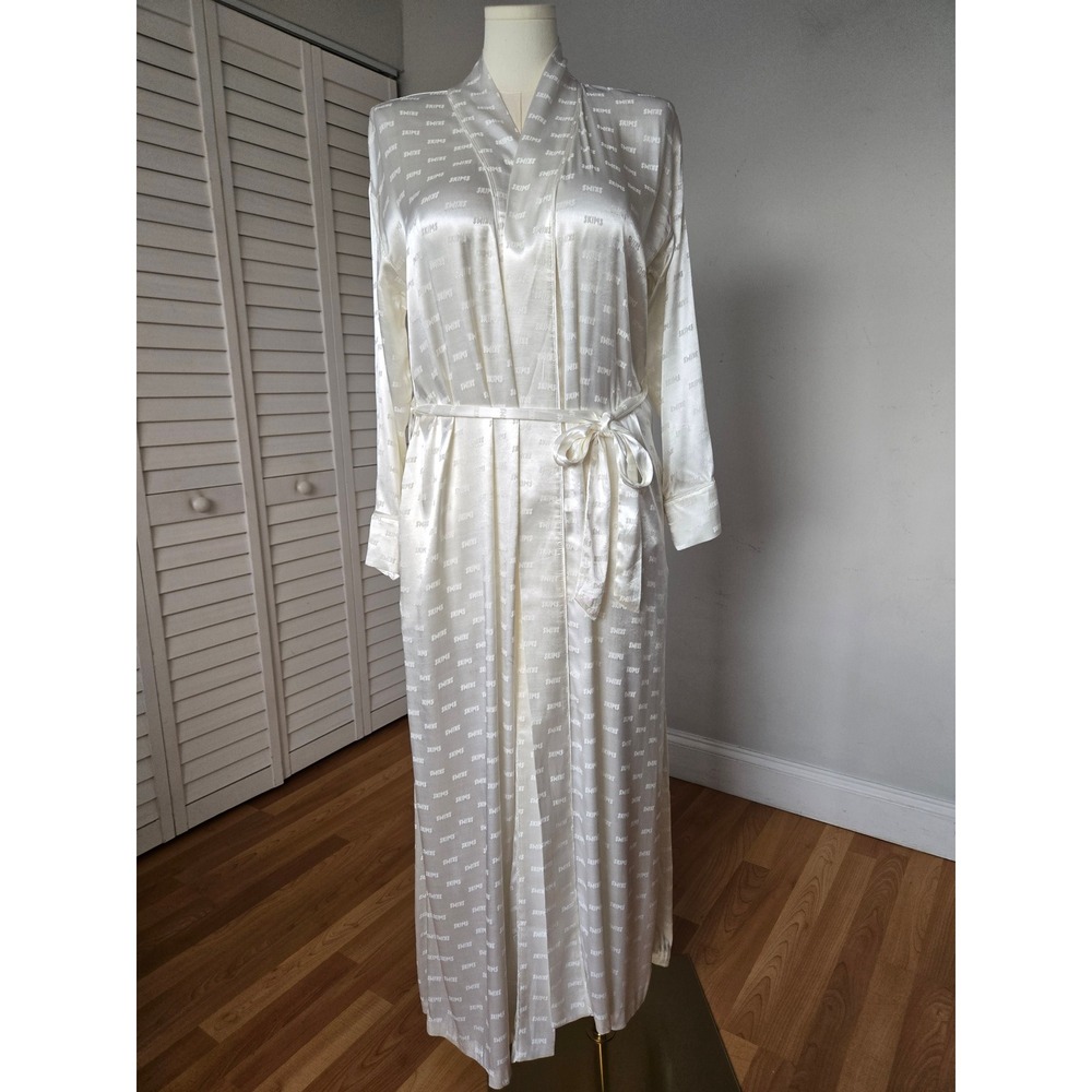 SKIMS Ivory Logo Jacquard Satin Long Kimono Robe M Loungewear Quiet Luxury New